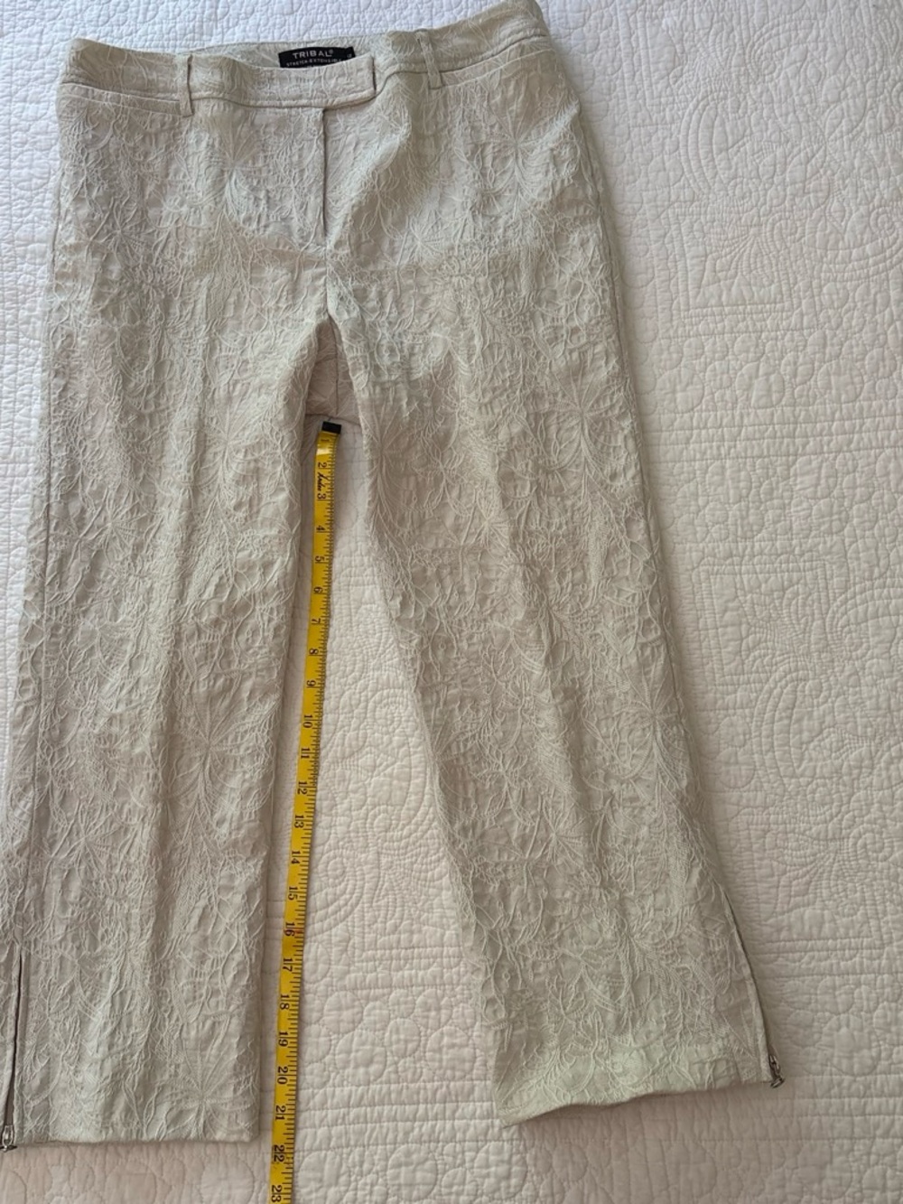 Tribal Cream Ankle-Length Embroidered Pants